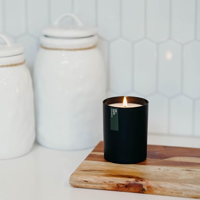 Calyan Wax Co. Fir & Clove Scented Candle - 75 Hour Burn - Luxury Non Toxic Soy Wax Candles - Long Lasting Black Tumbler Jar Candle for Home - 10.2oz
