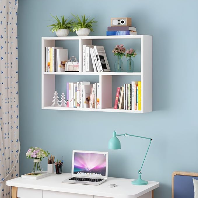 RUNNUP Floating Wall Mount Bookcase Engineered Wood Book Shelf Decor Wall Shelf for Study Room Office Living Room, Natural 39.4" L x 9.4" W x 25.6" H