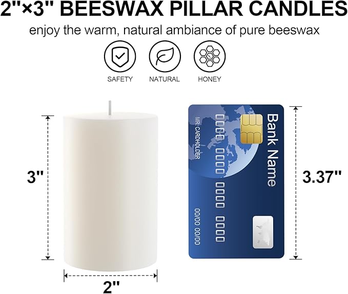 White Natural Beeswax Pillar Candles-20 Hours Burn Time 100% Pure Beeswax Candles | Organic Bees Wax for Home, Prayer, Christmas, Party | Unscented, Smokeless, Dripless 1 Pack (2×3 inch)