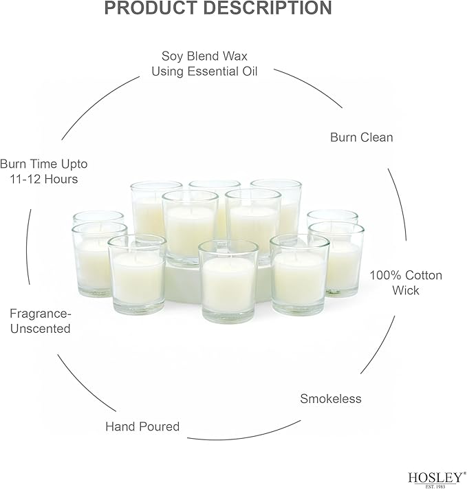 Hosley's 96 Pack of Ivory Unscented Clear Glass Filled Votive Candles