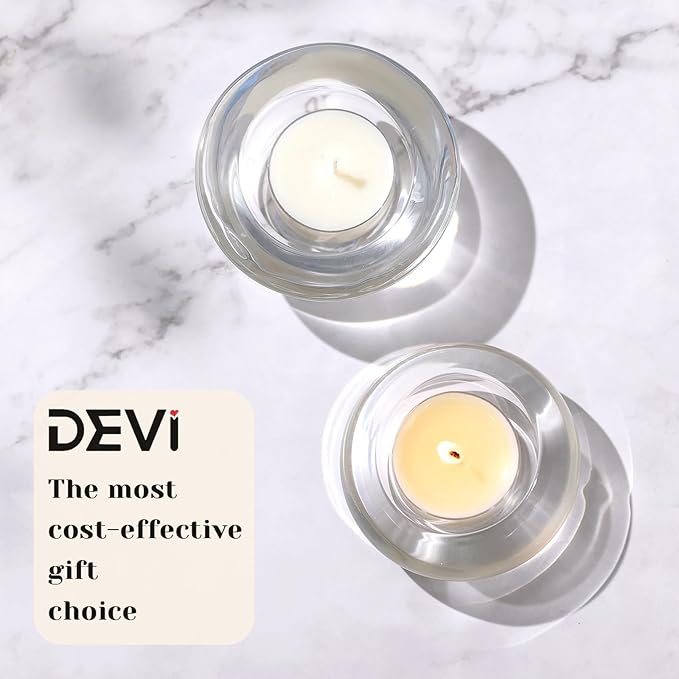 DEVI Soy Wax Tea Lights Candles 100 Pack Paraffin-Free, Soy Tea Lights Bulk-4 Hours Long Burning, Unscented White Small Votive Candles, Votives Bulk for Wedding Baby Shower Favors