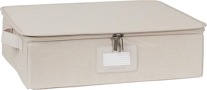 Covermates Keepsakes Zip-Top Storage Box Set, 3 Pack Heavy Duty Polyester Organizer Bins, Stackable Design, ID Window, Reinforced Handles, Closet Home Storage, Beige Heather
