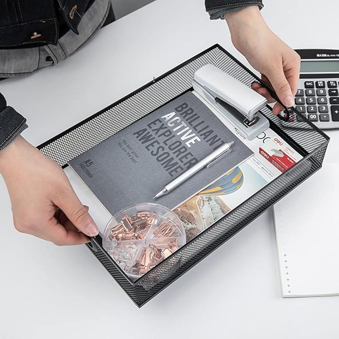 2Pcs Desk Drawer Organizer, Stable Metal Mesh Desk Storage Tray, Versatile Storage Box Set for Office Home Supplies,13 x 9 inches