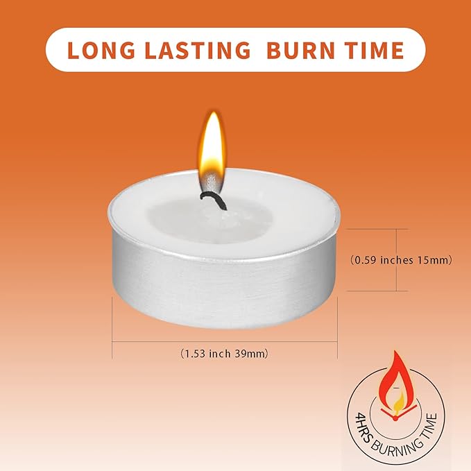 AlterEgo Unscented Tea Lights - 100 Pack Tealight Candles - 4+ Hour Burn Time - Clean-Burning White Palm Votive Smokeless Tealights Candles for Home, Shabbat & Anniversaries (100Pack)