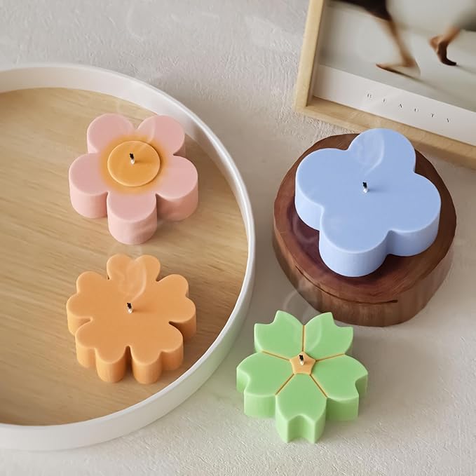 4 Pack Candle Molds for Candle Making, Moldes para Velas, Flower Molds Silicone Candle Molds for DIY Scented Candle, Soy Wax, Cake, Soap, Resin Casting Craft Making
