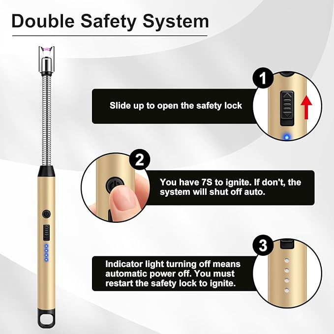 LcFun 3 Pack Electric Candle Lighter Windproof USB Rechargeable Plasma Lighter with LED Battery Display, Flameless Long Arc Lighters for Grill BBQ Camping Fireplace Stove(Black,Silver,Gold)