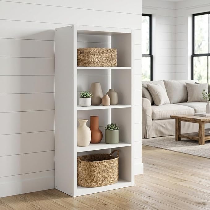 Furnifact White Bookcase with Durable Wooden Construction, Single Piece Design, Stylish Storage Solution for Home and Office
