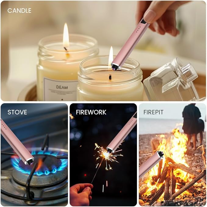 Dual Arc,Windproof Flameless Long Candle Lighter Type-C USB Rechargeable Lighter for Candles, BBQ and Fireworks