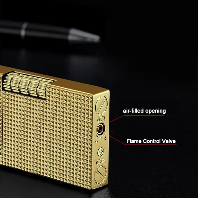Unique Butane Lighter, MultiCut Geometric Design, Refillable Lighter Soft Flame, Flip-Top Metal Gold Side Wheel Frosted Pocket Lighter, Gifts for Men, Father, Husband (No Fuel)