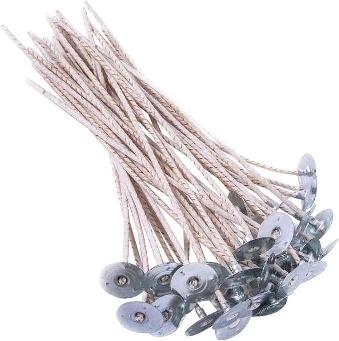 ECO6 100pcs Pre-Waxed Wicks for Soy Candles, 8 inch Thick Wick with Base