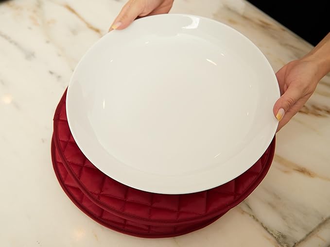 Covermates Keepsakes Quilted Dish Dividers – Set of Padded Plate Protectors for China & Dinnerware Storage, Scratch Protection, Machine Washable, Red