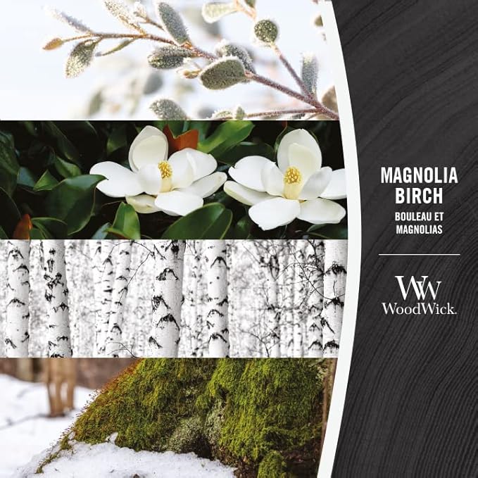 WoodWick Magnolia Birch Holiday Candle Gifts for Women and Men, 9.7 oz Medium Hourglass Candle with Crackling Wick