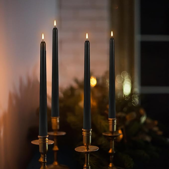 24Pack 10inch Black Taper Candle-Unscented and Smokeless-8hours Long Burning time,Dripless,Ideal for Halloween Taper Candles, Weddings, Dinner,Parties