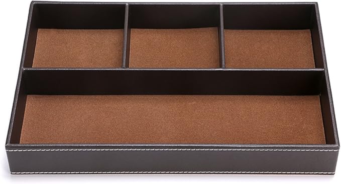 BTSKY 4 slots Desk Drawer Organizer, PU Leather Drawer Storage Organizer Divider for Office Desk Supplies Value Collection and Accessories Multi-Purpose Storage Desktop Organizer Tray(Brown)