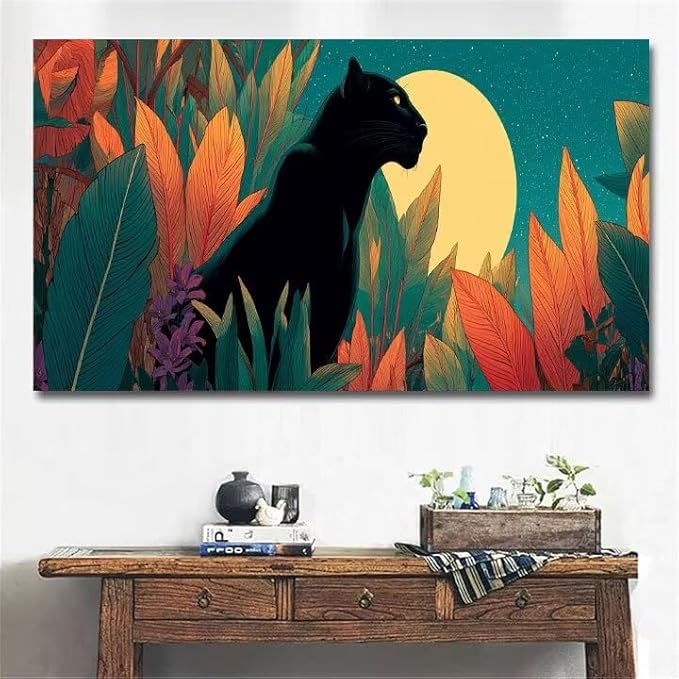 Paint by Numbers Kit for Adults Leopard Painting by Numbers Moon DIY Kits for Adults Canvas Oil Painting Crafts, Hobbies for Women Beginner for Home Wall Decor Art Gifts Without Frame 24x48Inch H-T457