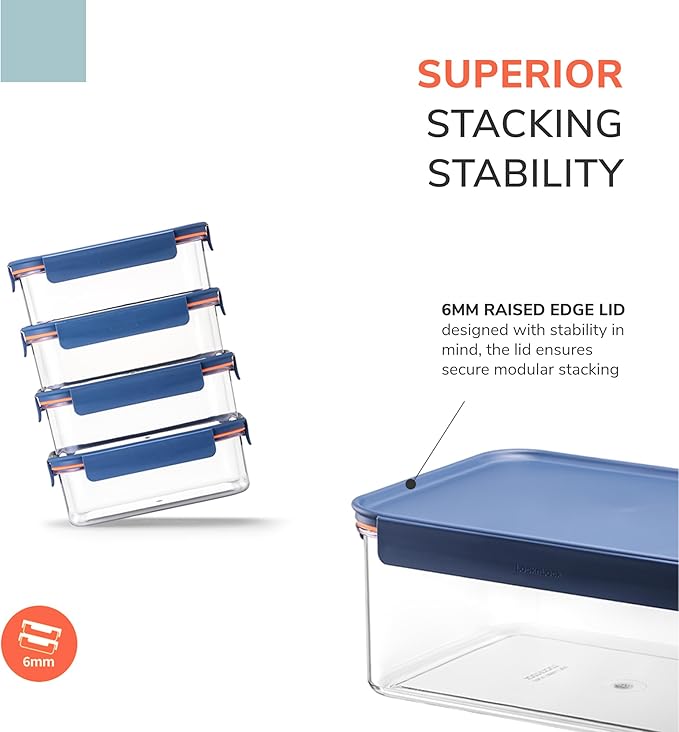LocknLock Modular Plus Airtight Food Storage Containers, 10-Piece Set, BPA-Free, Modular Stacking, Tritan, Navy