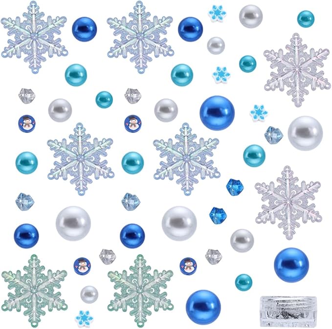 SUNNYCLUE 10000+Pcs Christmas Vase Fillers Candle Fillers Snowflake Vase Filler Winter Snowman Blue Polymer Clay Beads Floating Pearl Beads for Vases Home Table Centerpieces Holiday Party Decor