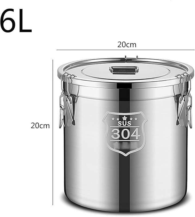Stockpots 304 Stainless Steel Sealed Storage Bucket with Lid, Double Seal, Commercial Large-Capacity, Moisture-Proof,Leak-Proof (Size : 50cm50cm(98L)) ()