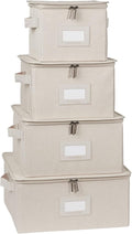 Covermates Dish Storage Box Set – China & Dinner Plate Storage Containers with Felt Dividers, Dual Zippers, Reinforced Handles, ID Window & Stackable Design, Beige Heather