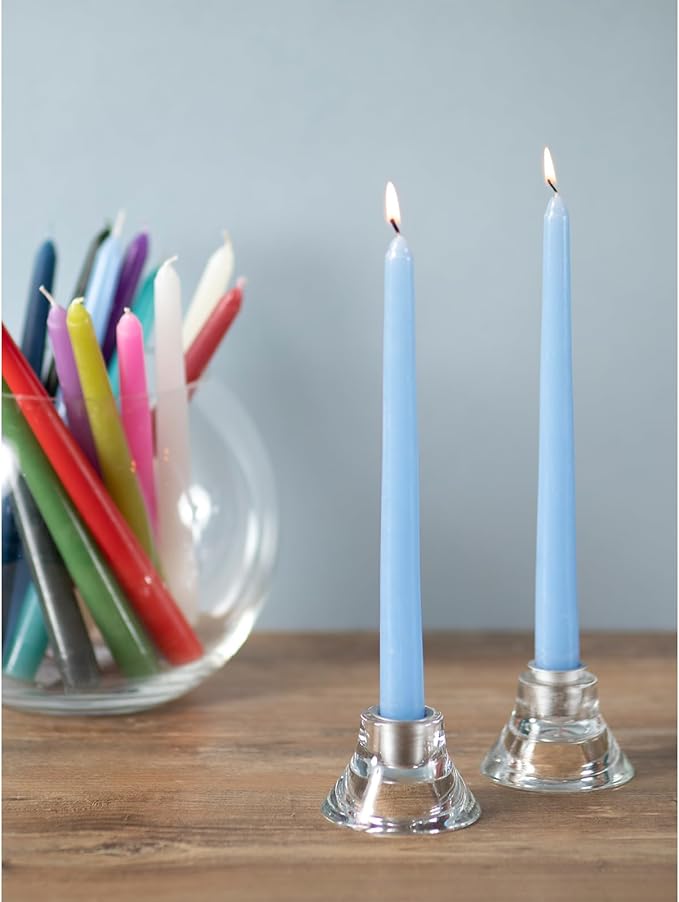 CANDWAX Light Blue 8 inch Taper Candles Set of 12 - Unscented Smokeless Dripless Tall Candlesticks - Perfect for Special Occasions and Ordinary Dinners and as Easter Candles - Light Blue Candle Sticks