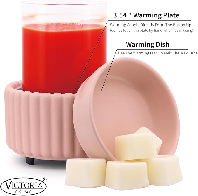 VICTORIA AROMA Ceramic Wax Melter 3-in-1 Candle Warmer for Scented Wax - Electric Fragrance Burner for Home, Office, Bedroom - Gift & Décor（Pink）