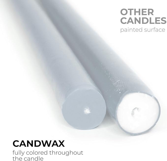 CANDWAX 14 icnh Tall Taper Candles - Dripless Long Burning Candlesticks - Set of 12 Gray Tapered Candles