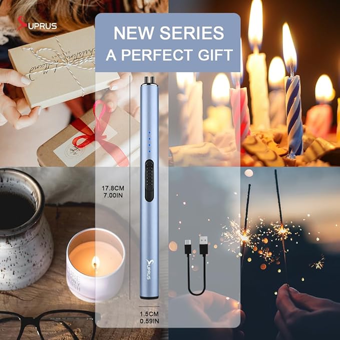 SUPRUS Electric Arc Windproof Flameless USB Rechargeable Lighter with Safety Lock for Candle (Blue, 3 Packs)