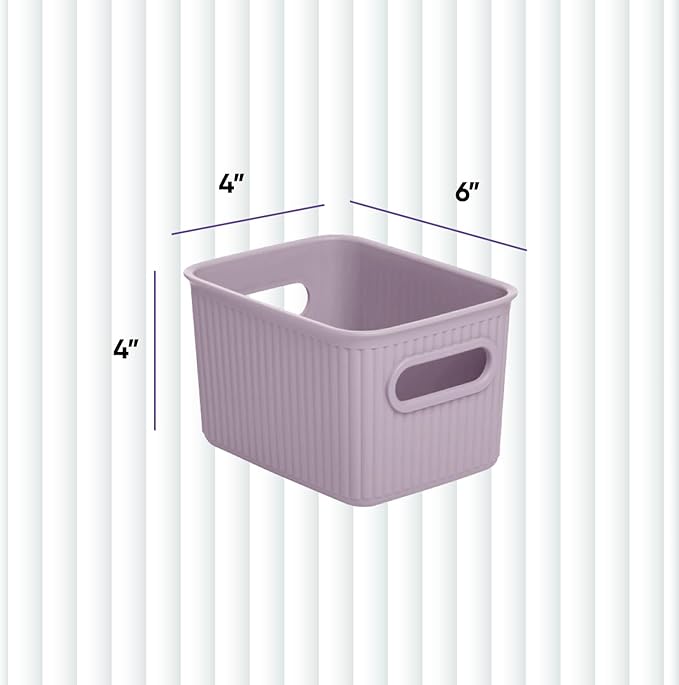 Superio Decorative Plastic Basket Open Home Storage Bins Organizer Baskets, Small, Lilac (8 Pack) Container Boxes for Organizing Closet Storage Bins for Shelves Drawer Shelf, 1.5 Liter
