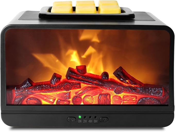 EQUSUPRO Wax Melt Warmer Electric Burner - Flame Fireplace Candle Wax Warmer, Wax Melter for Scented Wax with 4 Timer, Dynamic Flame Fragrance Wax Cubes Oil Warmer Gift & Decor for Home Office Studio