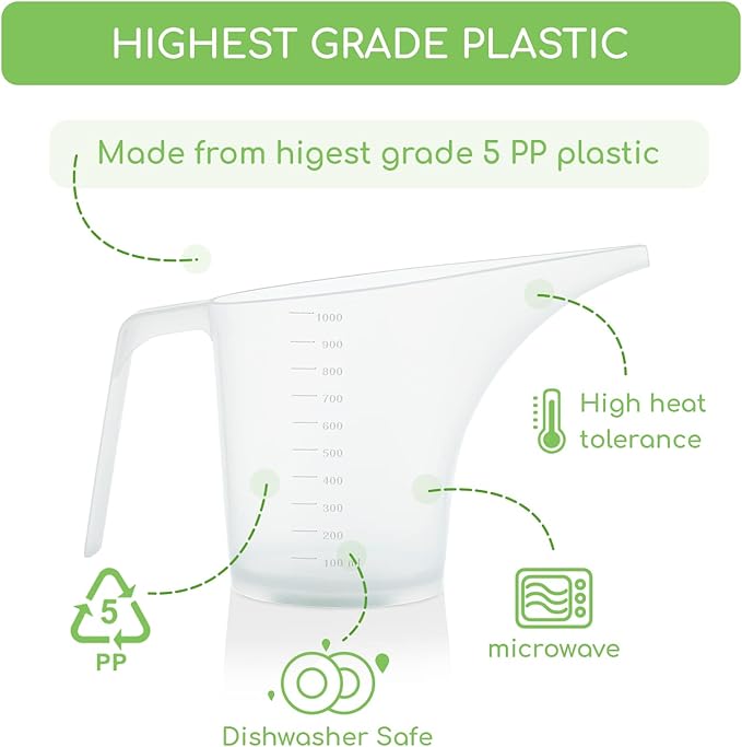 Funnel Pitcher for Soap Making, Large Capacity Easy Pour Container with Long Spout, Soap Making Supplies, Bakeware Mold, Candle, Microwave Safe, 4 Cups, 32 Ounces, 1000 ml - Set of 3