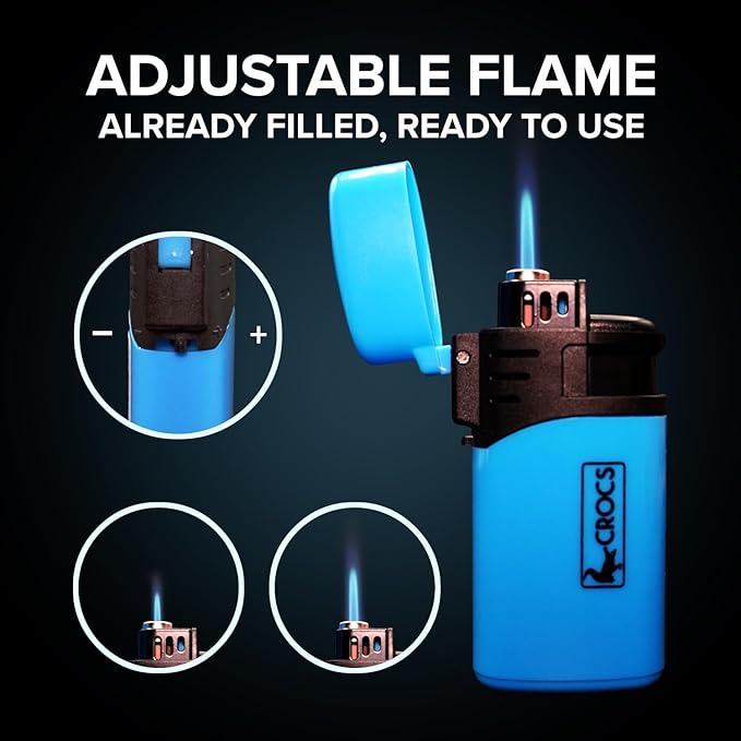Crocs Torch Lighter, Windproof Refillable Butane Candle Lighters, Jet Flame Torch Pocket Lighter for Candles BBQ Grill Outdoor Camping, Electric Ignition, 4 Flame - 4 Pack