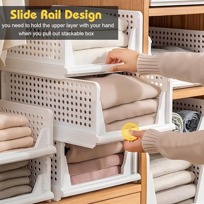 yazi 5 Pack Stackable Closet Storage Box,Closet Shelf Organizer and Storage Plastic Drawer Storage,Wardrobe Organizer Closet Organizers Storage