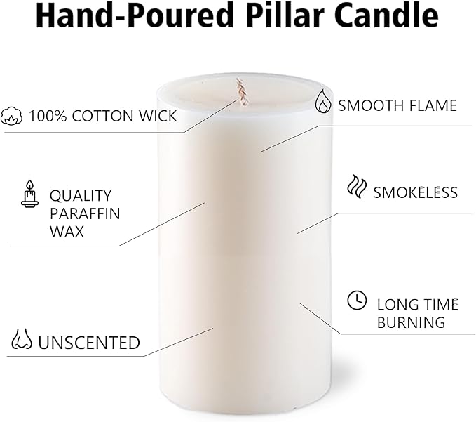 Set of 12 Ivory Pillar Candles - 2.8x6 inch Hand-Poured Large Pillar Candle | 75 Hours Burn Time | Unscented Candles | Dripless and Smokeless | Perfect for Wedding, Parties, Spas, Home Decor