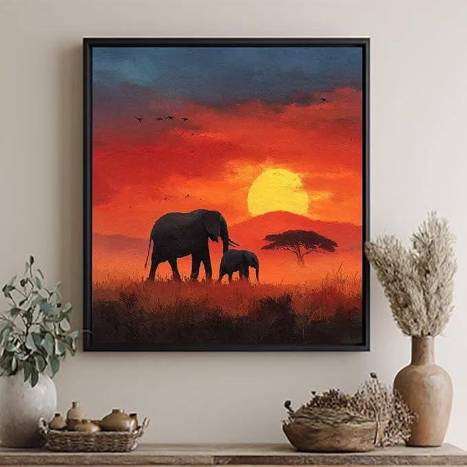Paint by Numbers Kit for Adults Elephant Paint by Numbers Sunset DIY Crafts for Adults Canvas Paintings Kits, Hobbies for Women Art With Accessories for Home Wall Decor 24x24 Inch Without Frame 4-737Q