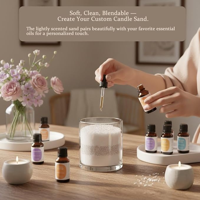 Monivi Candle Sand with Wicks 4.4lb Sand Wax Gray Pearled Candle Wax Beads with Wood Decorative Bowl, 2 Fragrance Oils Eucalyptus Cedar Total up to 450Burn hours DIY Candle Making Kit Mothers Day Gift