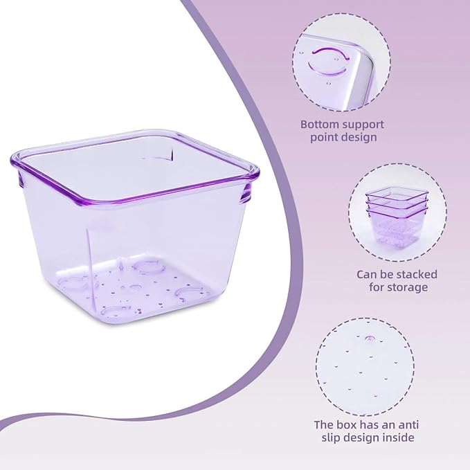 Kitchen Desk Drawer Organizers Storage for Office, Small Acrylic Vanity Trays Makeup Organizer for Drawer Bathroom Plastic Make up Organizers 25 Pcs Clear Purple