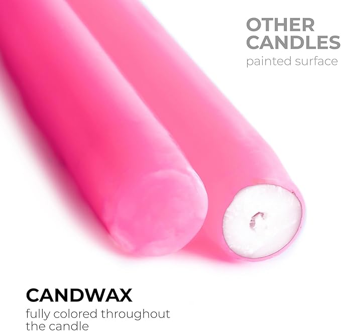 CANDWAX 8 inch Pink Taper Candles Set of 12 - Unscented Smokeless Dripless Tall Candlesticks - Perfect as Easter Candles and for Holidays, Ordinary Dinners and Special Occasions - Pink Candle Sticks