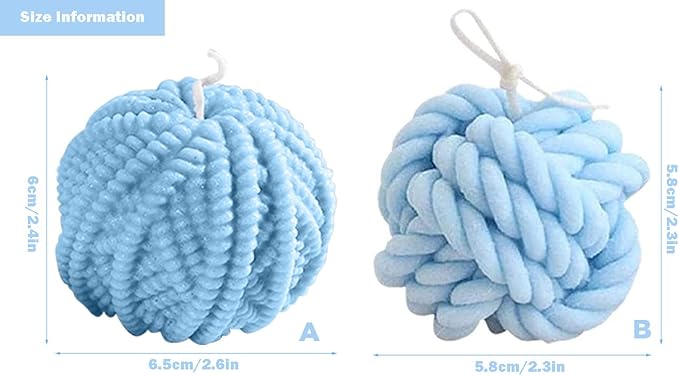 2-Pack Silicone Molds: 3D Candle Molds, Yarn Ball Molds (Coarse & Fine), Fondant Mold for Candle & Baking