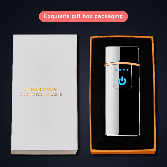 Electronic Lighter, Windproof USB Rechargeable Slim Coil Electric Lighters with Smart Fingerprint Sensor Double Side Ignition,Creative Power Indicator Flameless Boyfriends Gifts(Blue)