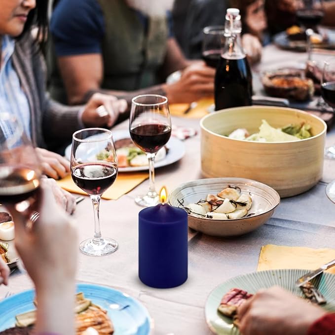 Set of 4 2x3 Inch Navy Blue Pillar Candles, Dripless Unscented Colored Cylinder Candles for Home Dinner Party Decoration - 24 Hours Burn Time
