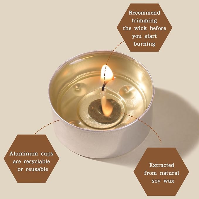 DEVI 6 Hours Soy Tea Lights Candles 25 Pack, Unscented White Tea Candles Bulk-6 Hours Long Burning, Small Soy Tea Lights for Thanksgiving, Christmas Decor