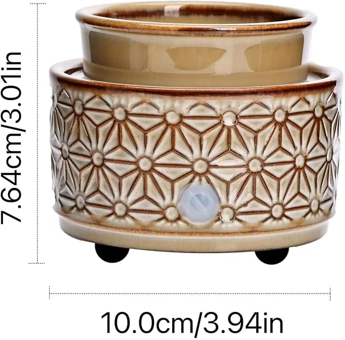 ASAWASA Ceramic Wax Melt Warmer - 3 in 1 Electric Wax Candle Burner Melter for Home Decor Gift (Brown Hexagon Pattern)