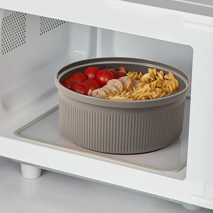 MARISH 47oz Round Food Storage Container with Utensil – Airtight, BPA-Free, Microwave & Freezer Safe, Grey (1)