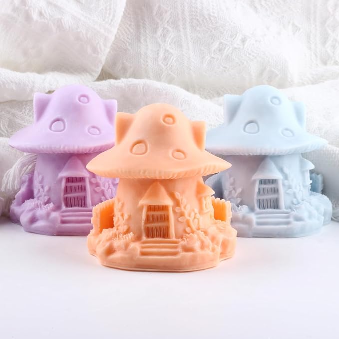 XIAOSHUI Mushroom House Candle Mold House Resin Casting Silicone Molds for Candle Making Candle Home Decorate Aromatherapy Gypsum Candles Clay Craft