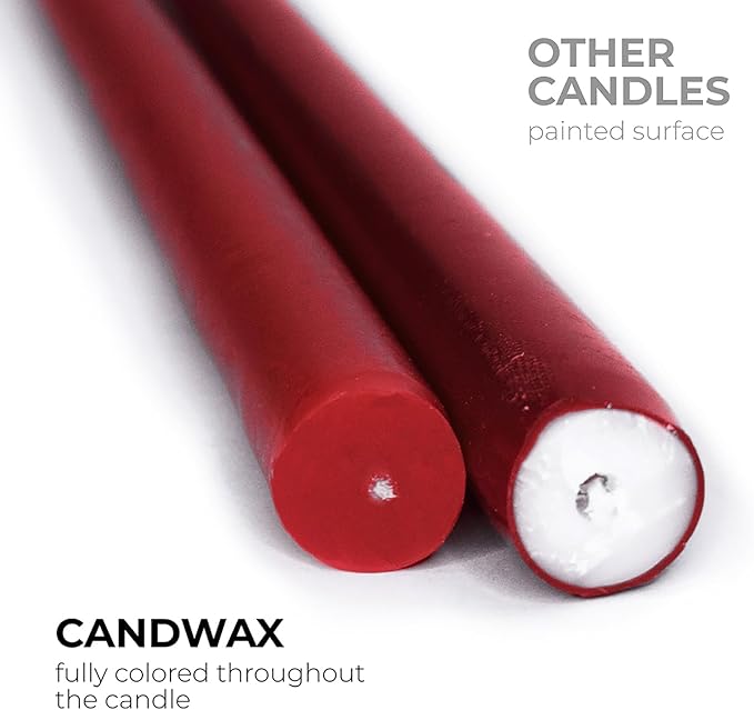 CANDWAX 12 inch Burgundy Taper Candle Set of 12 - Unscented Smokeless Dripless Candlesticks - Candle Sticks for Christmas Decorations, Party Décor, Dinner Table Centerpieces - Burgundy Tapers