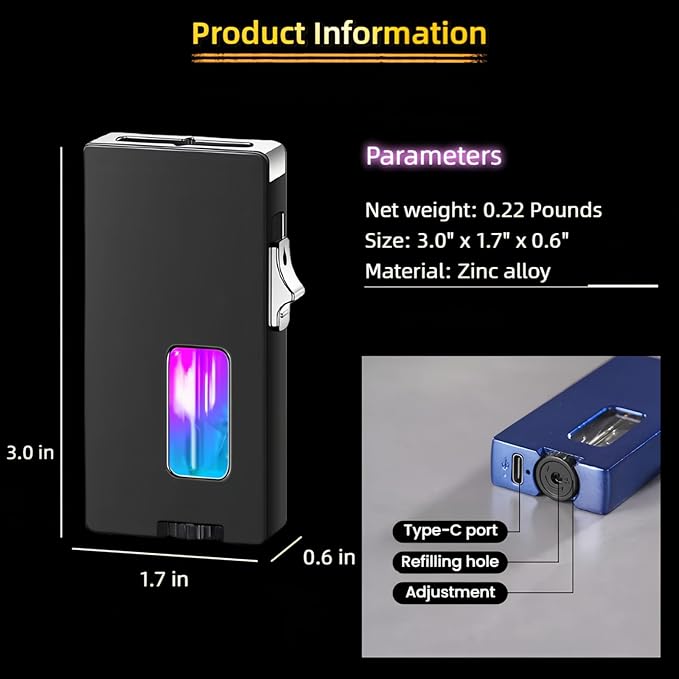 Extra Wide Flame Butane Lighters, Gravity Sensing Shake to Ignite, Adjustable Flame Size, USB-C Charging and Refillable Lighter with Safety Lock (Fuel Not Included) (Green)