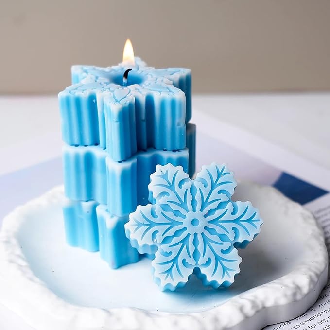 Christmas Snowflake Candle Silicone Mold 2 Hole DIY Aromatic Handmade Soap Plaster Resin Mold Xmas Pastry Baking Mold Home Decor