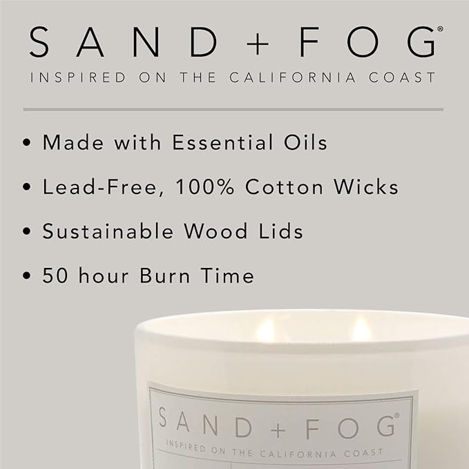 Sand + Fog Scented Candles - Tahitian Vanilla - Additional Scents and Sizes - 3 Wicks 100% Cotton Lead-Free - Luxury Air Freshening Jar Candles - Perfect Home Decor - 21 oz