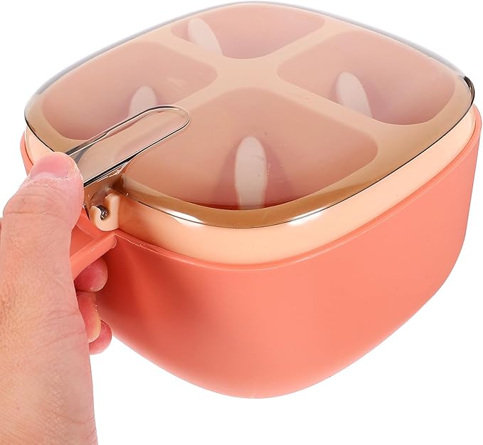Pink Spice Box with 4 Compartments, Reusable Plastic Condiment Container with Lid, Compact Desktop Seasoning Storage for Kitchen Salt Sugar Pepper