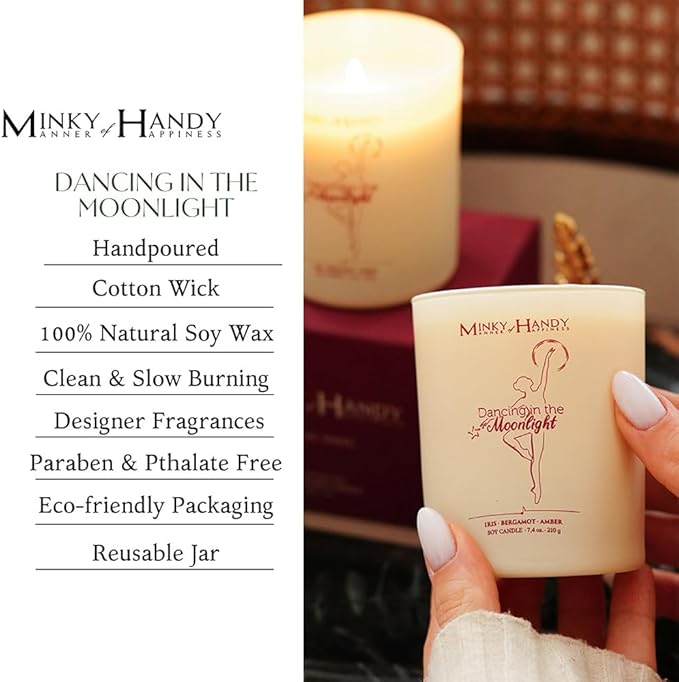 Scented Candles - Luxury Soy with Iris Bergamot Amber Fragrance- Hand Poured Long-Lasting Jar Candle - Dancing in The Moonlight